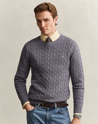 Gant - Cotton Cable C-Neck Strik - Mid Grey       